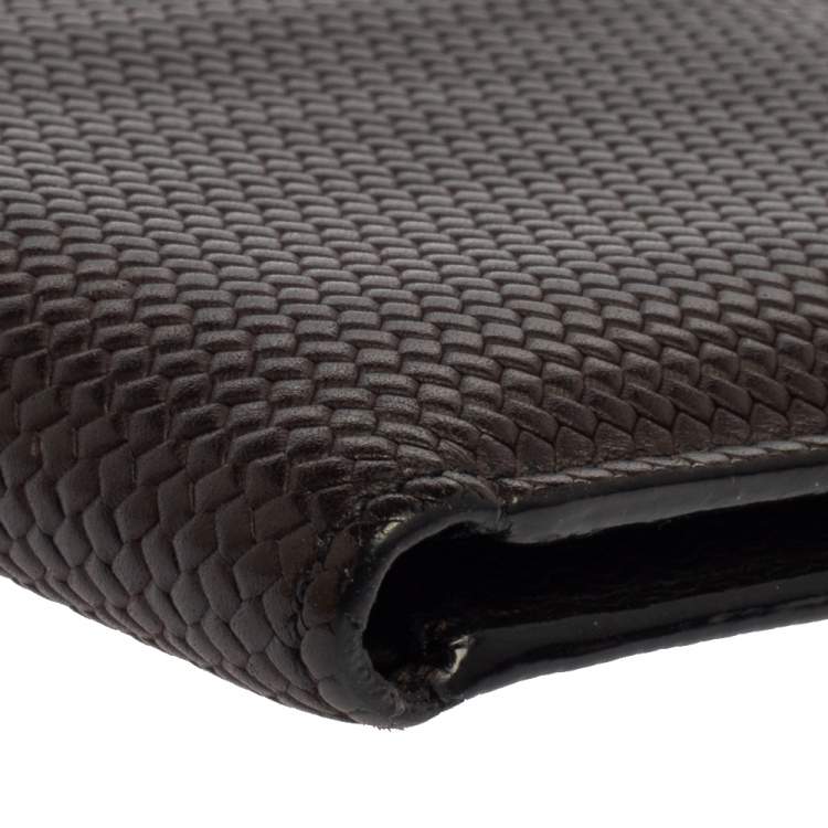Pre Owned Fendi Dark Brown Woven Leather Bifold Wallet