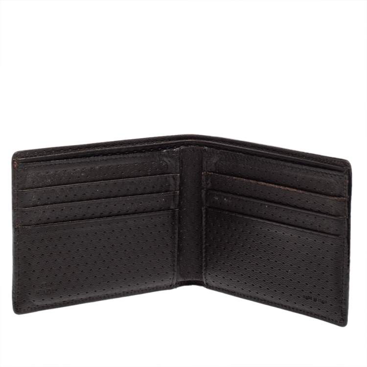 Pre Owned Fendi Dark Brown Woven Leather Bifold Wallet
