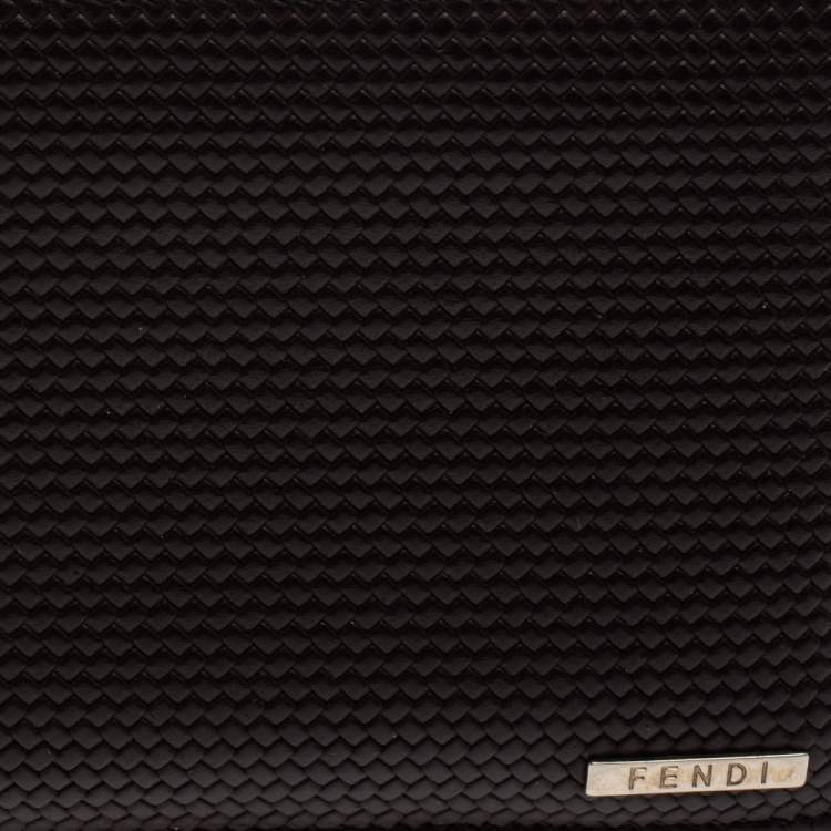 Pre Owned Fendi Dark Brown Woven Leather Bifold Wallet