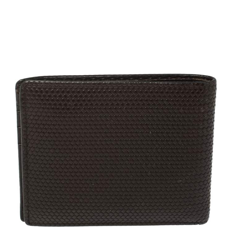 Pre Owned Fendi Dark Brown Woven Embossed Leather Bi Fold Wallet