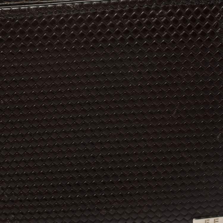 Pre Owned Fendi Dark Brown Woven Embossed Leather Bi Fold Wallet