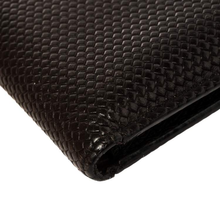 Pre Owned Fendi Dark Brown Woven Embossed Leather Bi Fold Wallet