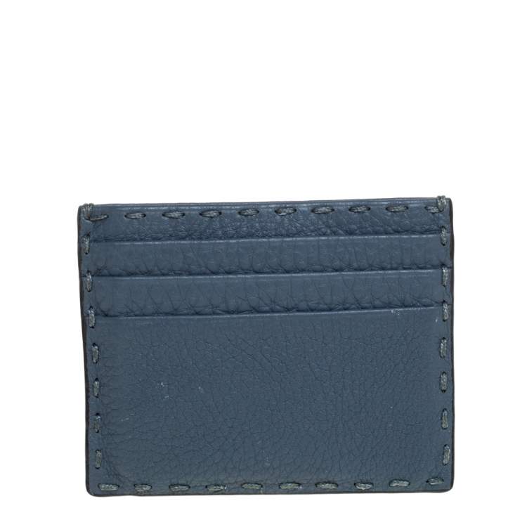 Pre Owned Fendi Dark Teal Selleria Leather Card Holder