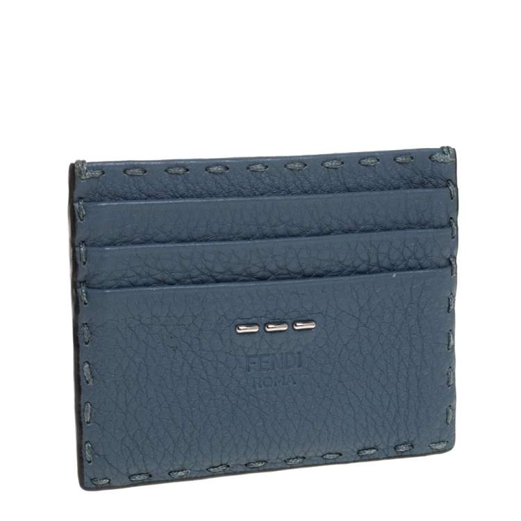 Pre Owned Fendi Dark Teal Selleria Leather Card Holder