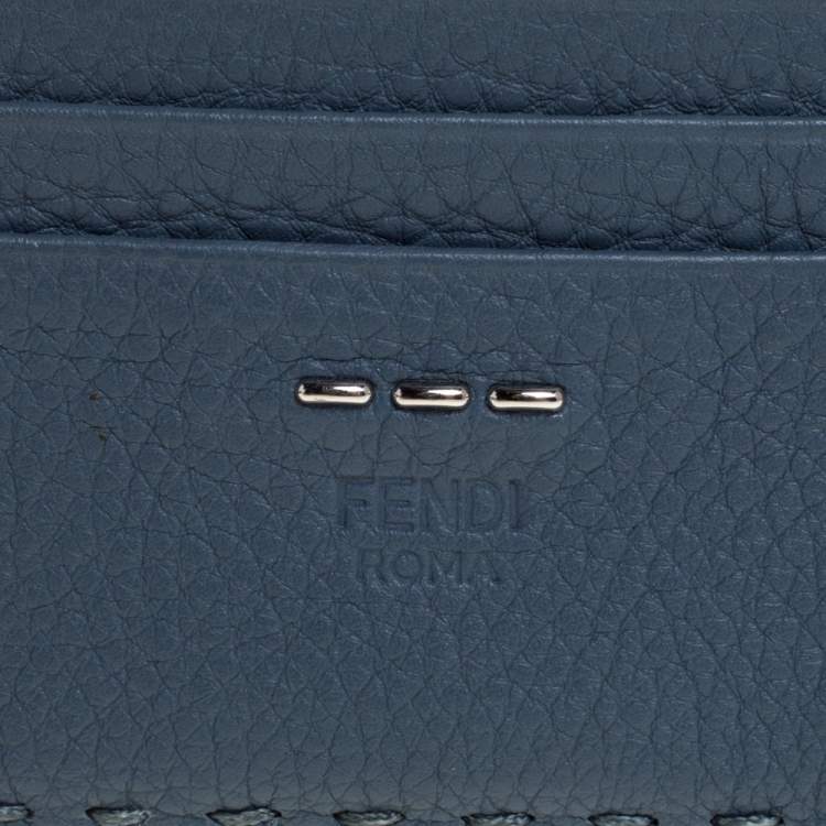 Pre Owned Fendi Dark Teal Selleria Leather Card Holder