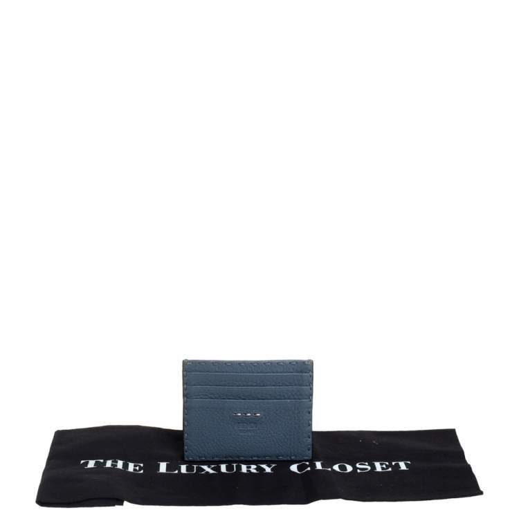 Pre Owned Fendi Dark Teal Selleria Leather Card Holder