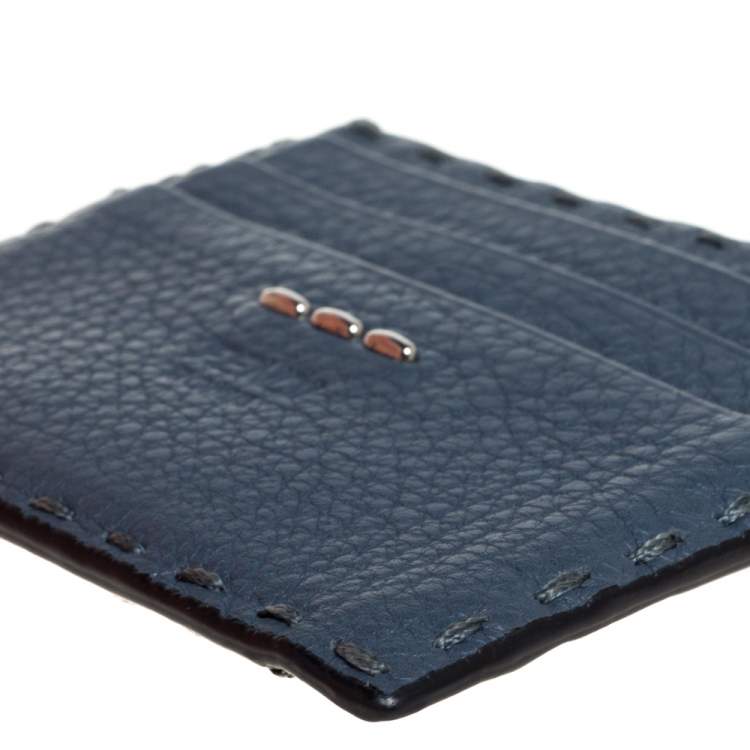 Pre Owned Fendi Dark Teal Selleria Leather Card Holder
