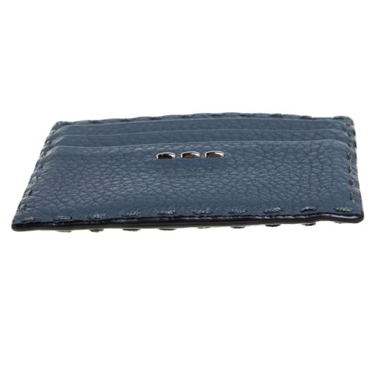 Pre Owned Fendi Dark Teal Selleria Leather Card Holder