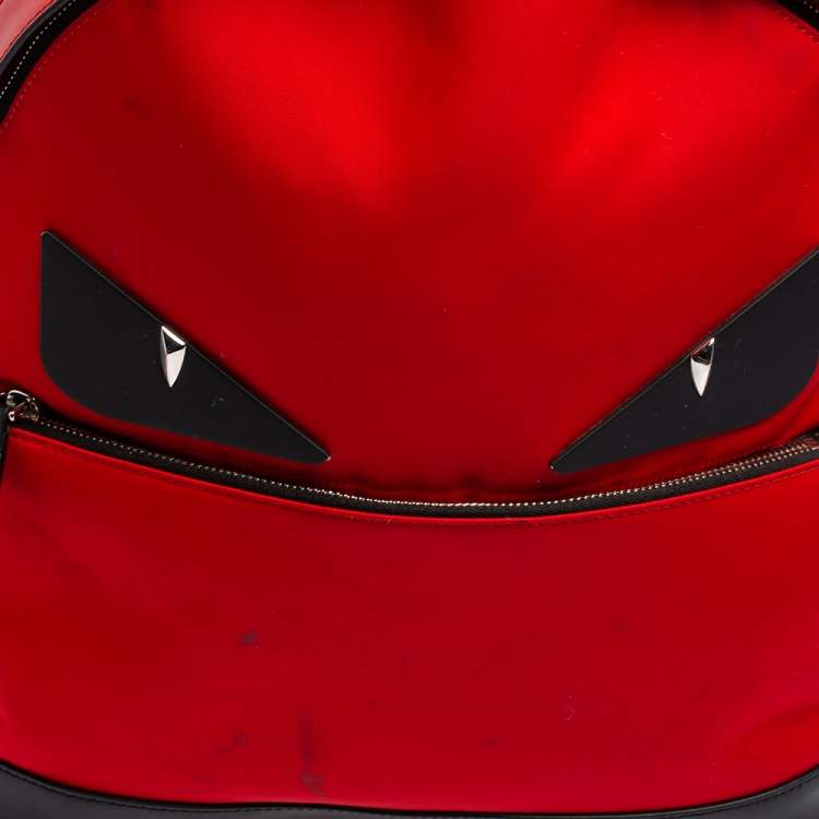 Pre Owned Fendi Red Leather and Nylon Monster Backpack