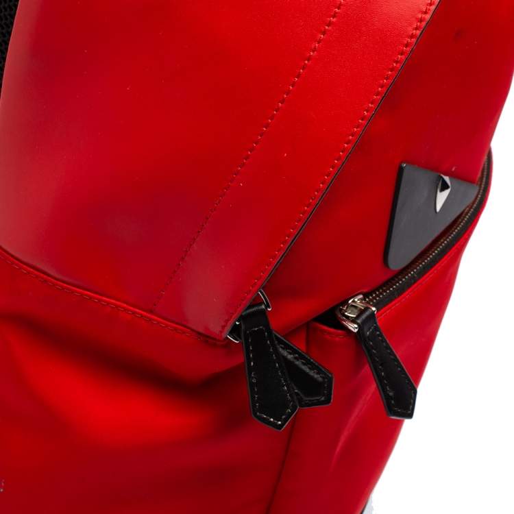 Pre Owned Fendi Red Leather and Nylon Monster Backpack