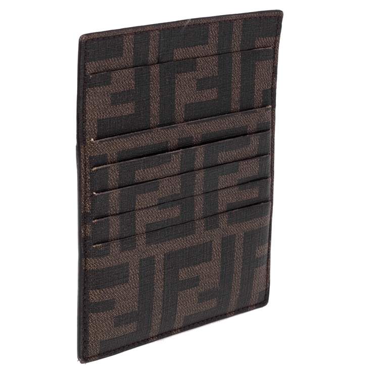 Pre Owned Fendi Brown Zucca Coated Canvas Card Holder
