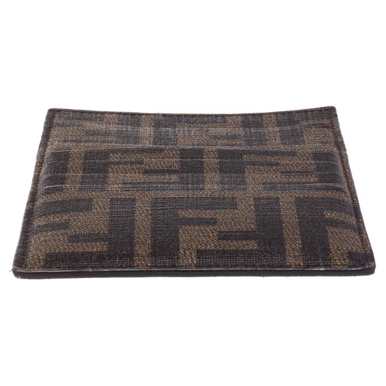 Pre Owned Fendi Brown Zucca Coated Canvas Card Holder