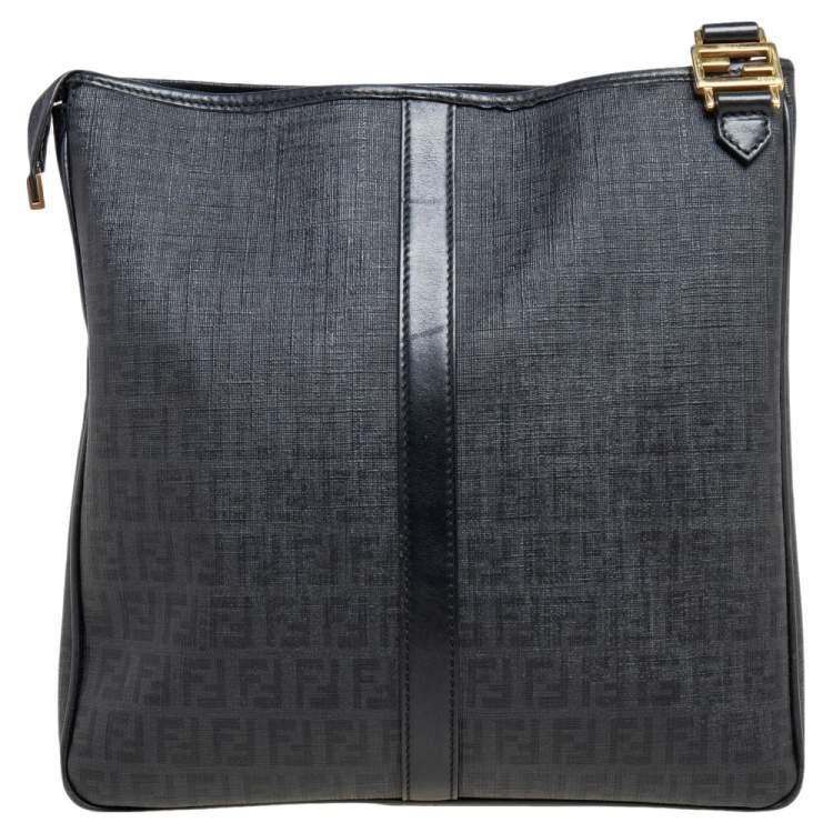 Pre Owned Fendi Black Zuchino Coated Canvas and Leather Trim Messenger