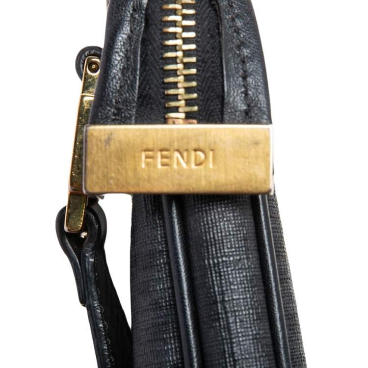 Pre Owned Fendi Black Zuchino Coated Canvas and Leather Trim Messenger