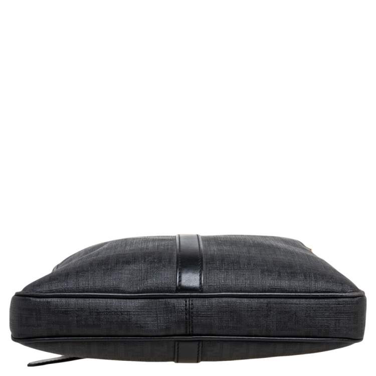 Pre Owned Fendi Black Zuchino Coated Canvas and Leather Trim Messenger