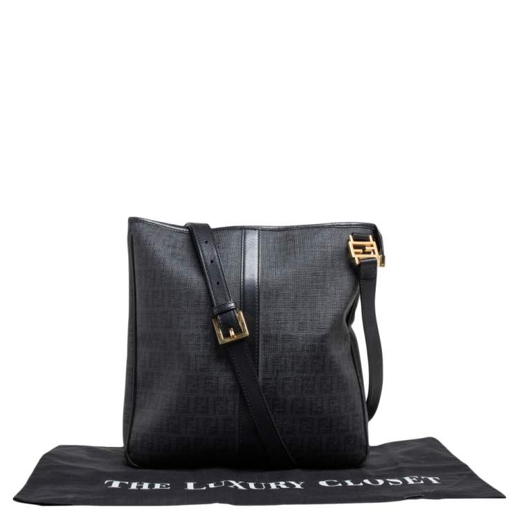 Pre Owned Fendi Black Zuchino Coated Canvas and Leather Trim Messenger