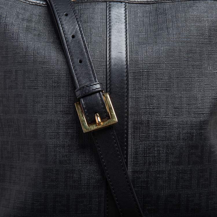Pre Owned Fendi Black Zuchino Coated Canvas and Leather Trim Messenger