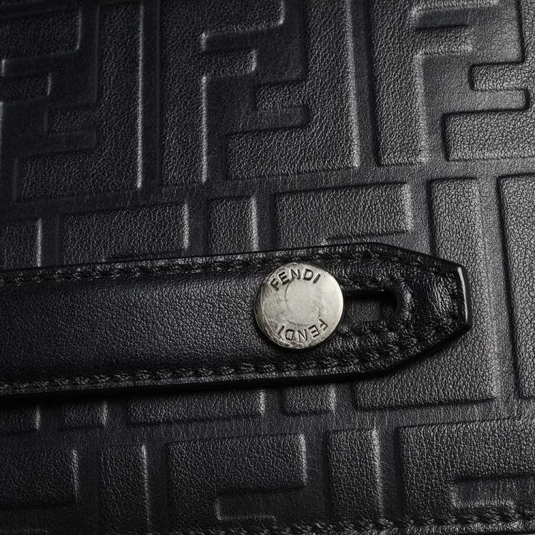 Pre Owned Fendi Black Zucca Embossed Leather Motif Zip Clutch