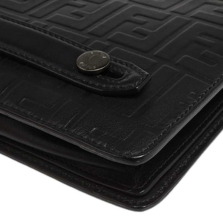 Pre Owned Fendi Black Zucca Embossed Leather Motif Zip Clutch