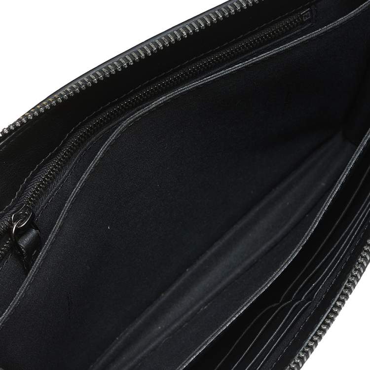 Pre Owned Fendi Black Zucca Embossed Leather Motif Zip Clutch
