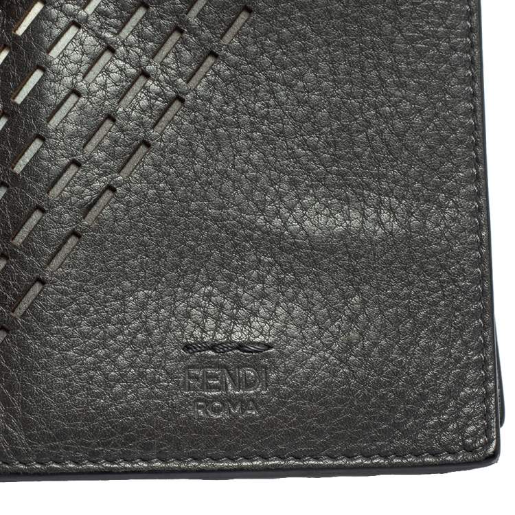 Pre Owned Fendi Grey Leather Cut Out Bifold Wallet