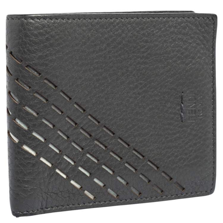 Pre Owned Fendi Grey Leather Cut Out Bifold Wallet