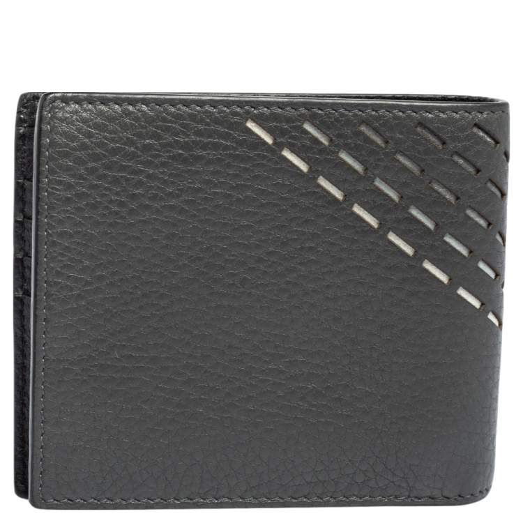 Pre Owned Fendi Grey Leather Cut Out Bifold Wallet