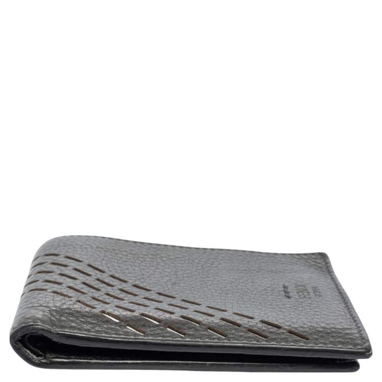 Pre Owned Fendi Grey Leather Cut Out Bifold Wallet