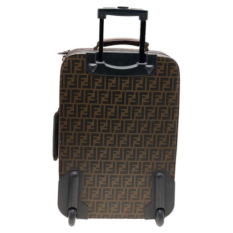 Pre Owned Fendi Tobacco Zucca Coated Canvas And Leather Carry On Luggage Suitcase