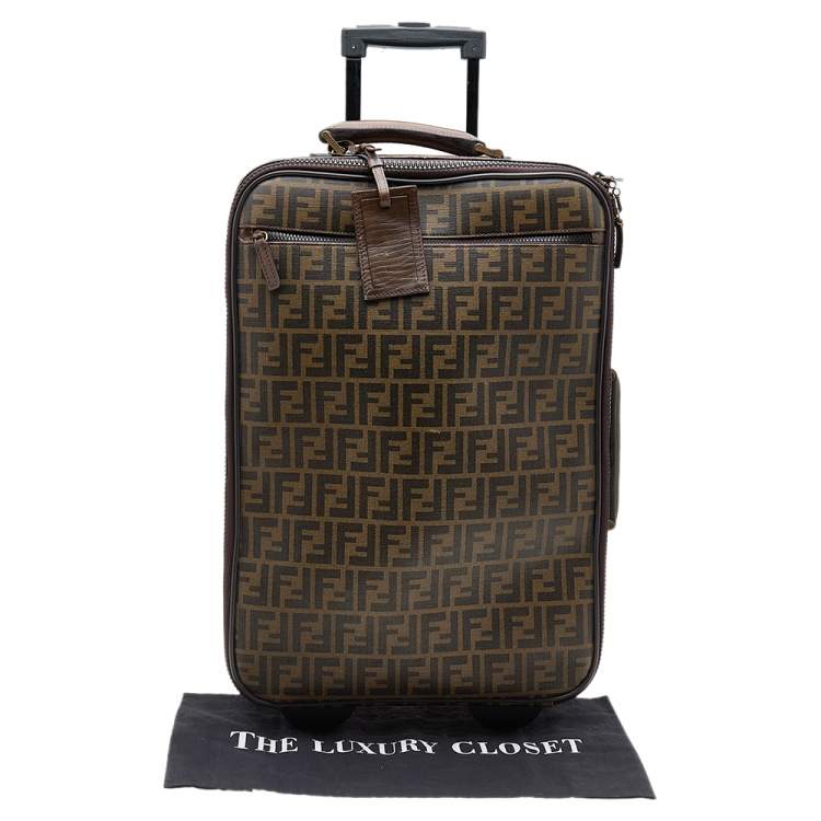 Pre Owned Fendi Tobacco Zucca Coated Canvas And Leather Carry On Luggage Suitcase