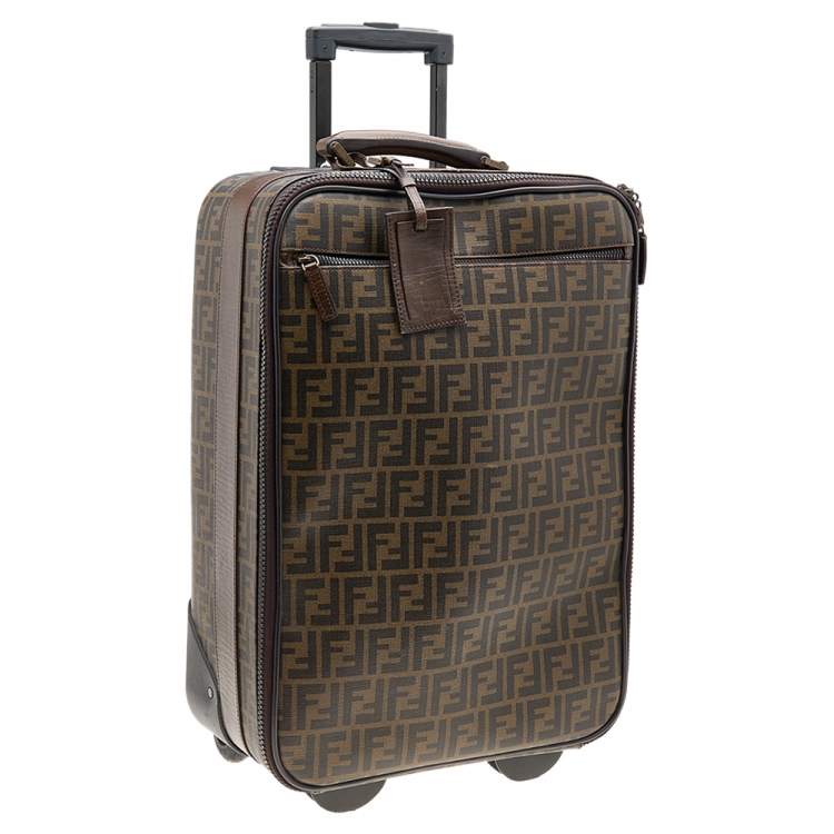 Pre Owned Fendi Tobacco Zucca Coated Canvas And Leather Carry On Luggage Suitcase