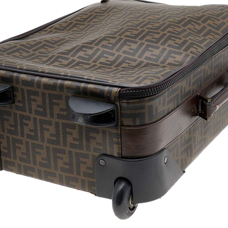 Pre Owned Fendi Tobacco Zucca Coated Canvas And Leather Carry On Luggage Suitcase