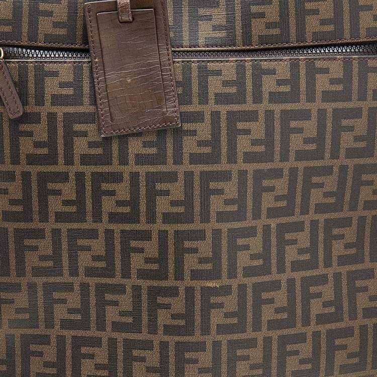 Pre Owned Fendi Tobacco Zucca Coated Canvas And Leather Carry On Luggage Suitcase
