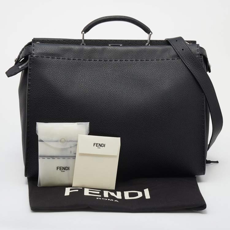 Pre Owned Fendi Black Leather ISeeU Medium Peekaboo Monster Bag 