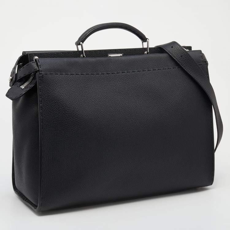 Pre Owned Fendi Black Leather ISeeU Medium Peekaboo Monster Bag 