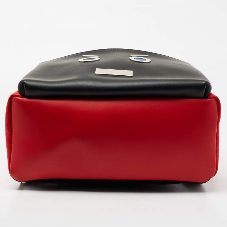 Pre Owned Fendi Red/Black Nylon and Leather Face No Words Emoticon Backpack