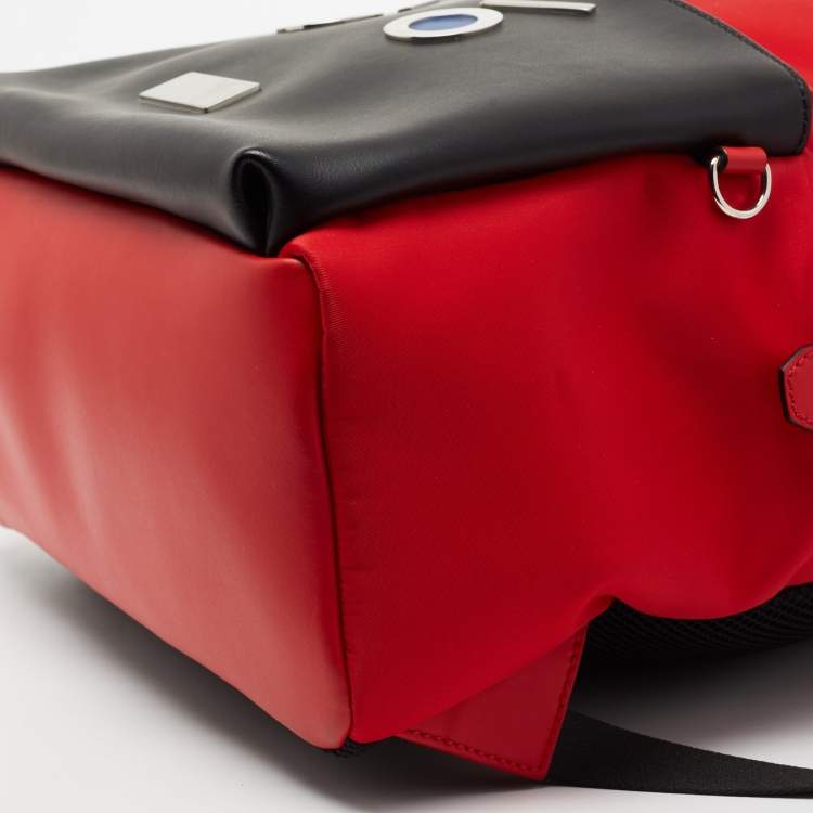 Pre Owned Fendi Red/Black Nylon and Leather Face No Words Emoticon Backpack