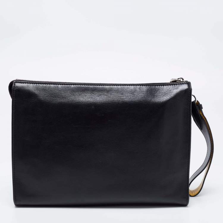 Pre Owned Fendi Black Leather Zip Pouch