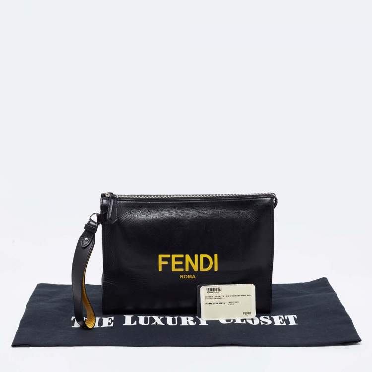 Pre Owned Fendi Black Leather Zip Pouch