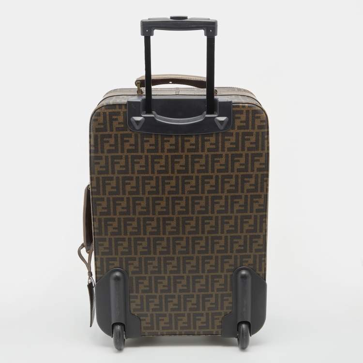 Pre Owned Fendi Tobacco Zucca Coated Canvas And Leather Carry On Luggage Suitcase