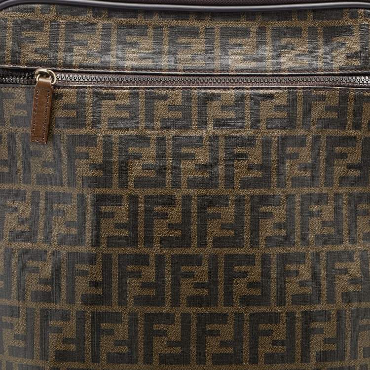 Pre Owned Fendi Tobacco Zucca Coated Canvas And Leather Carry On Luggage Suitcase