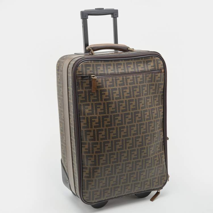 Pre Owned Fendi Tobacco Zucca Coated Canvas And Leather Carry On Luggage Suitcase