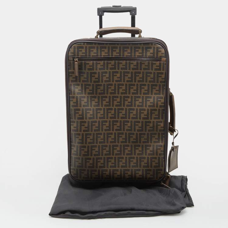 Pre Owned Fendi Tobacco Zucca Coated Canvas And Leather Carry On Luggage Suitcase