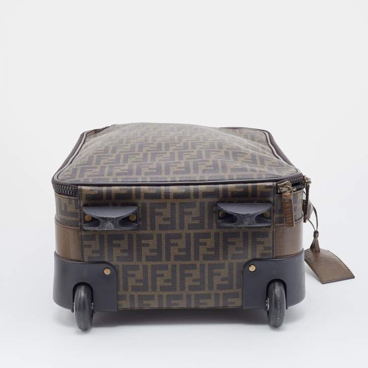 Pre Owned Fendi Tobacco Zucca Coated Canvas And Leather Carry On Luggage Suitcase
