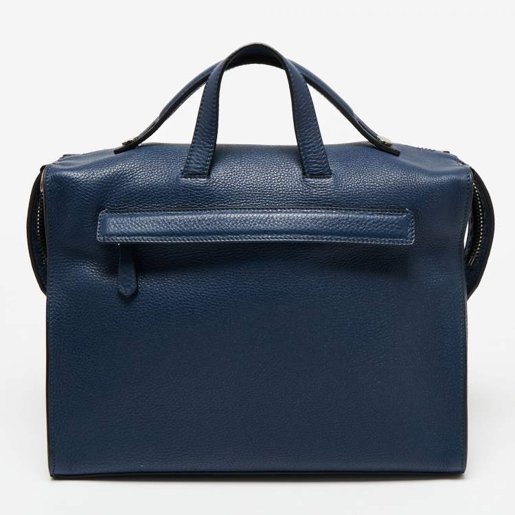 Pre Owned Fendi Blue Selleria Leather Lui Briefcase