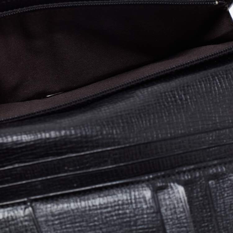 Pre Owned Fendi Black Coated Canvas Long Wallet