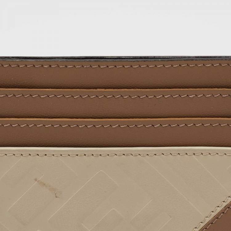 Pre Owned Fendi Tri Color FF Embossed Leather Card Holder