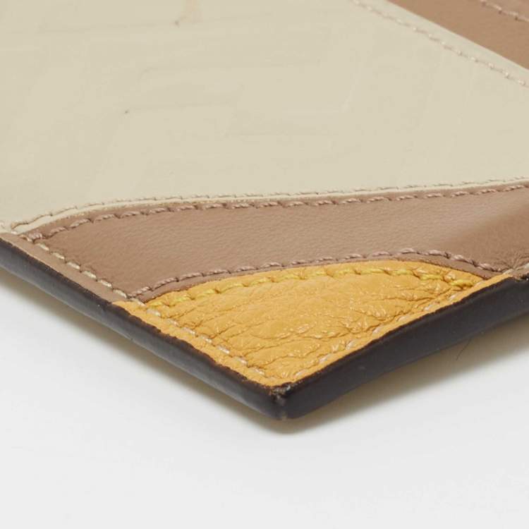 Pre Owned Fendi Tri Color FF Embossed Leather Card Holder