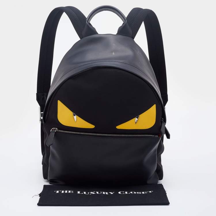 Pre Owned Fendi Black Nylon and Leather Monster Eyes Backpack