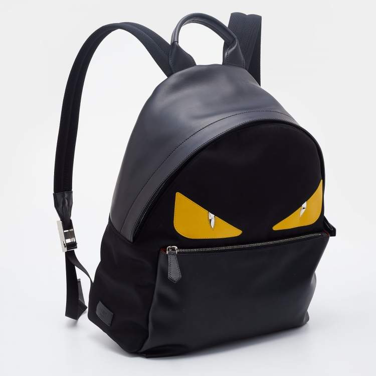 Pre Owned Fendi Black Nylon and Leather Monster Eyes Backpack